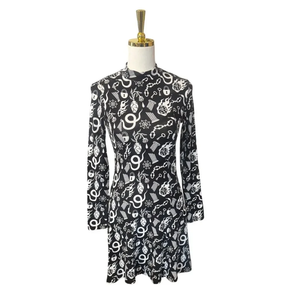 Nooworks Tonya Dress x While Odin Sleeps Odin Print Small Mock Neck Made in USA